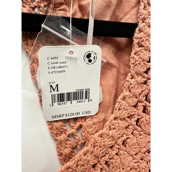 FREE PEOPLE Megan Crochet Romantic Puff Sleeve Cutouts Top in Coral Sand Sz M - Picture 8 of 16